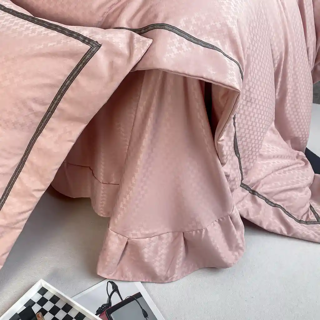 Funda Duvet Unicolor Con Detalles En Relieve Rosado Doble + Sabana Plana