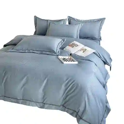 Funda Duvet Unicolor Con Detalles En Relieve Aqua Doble + Sabana Plana
