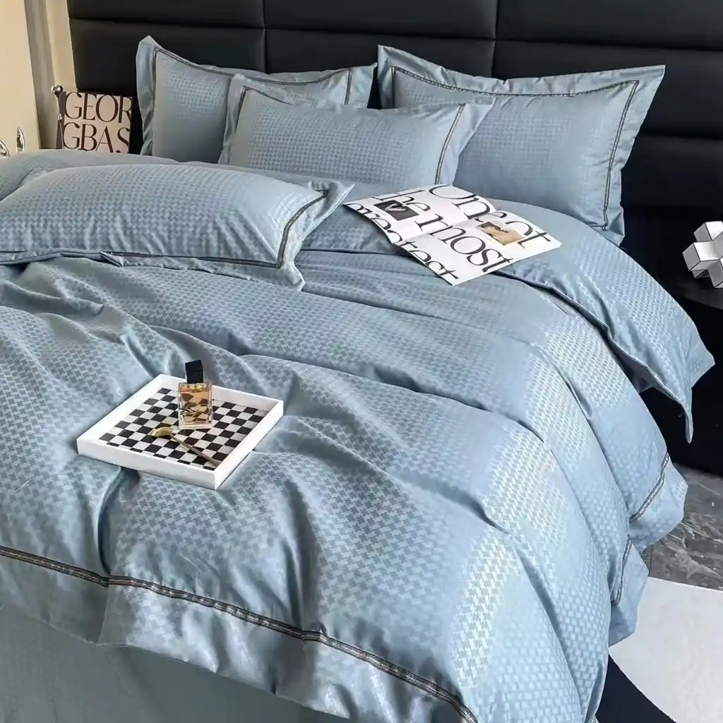 Funda Duvet Unicolor Con Detalles En Relieve Aqua Doble + Sabana Plana