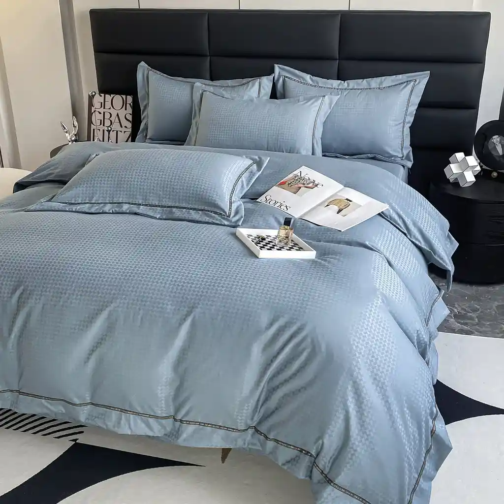Funda Duvet Unicolor Con Detalles En Relieve Aqua Doble + Sabana Plana