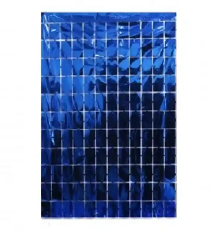 Cortina De Cuadros Metalizada Azul Rey. Fiestas Cumpleaños Halloween Carnaval, Navidad