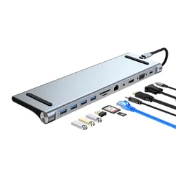 Hub Convertidor Tipo C 12 En 1 Macbook Pc Ethernet 1000 Mbps