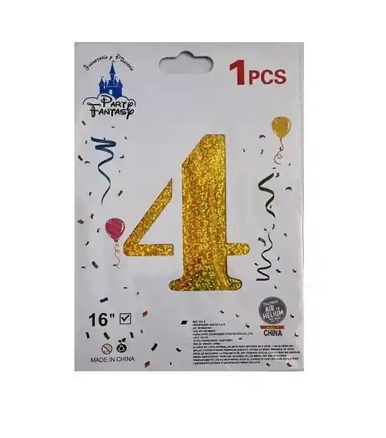 Numero 4 Inflable Metalizado Dorado Escarchado 16"-18" 43 Cm