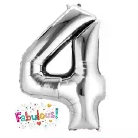 Numero 4 Inflable 16"-18" 43 Cms Plateado