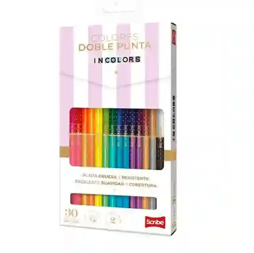 Colores Scribe Incolors Doble Punta X 30 Colores, Punta Gruesa Y Resistente