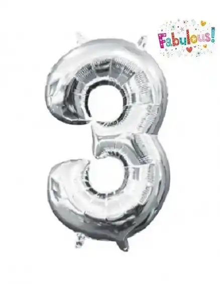 Numero 3 Inflable 32" 82 Cms Plateado