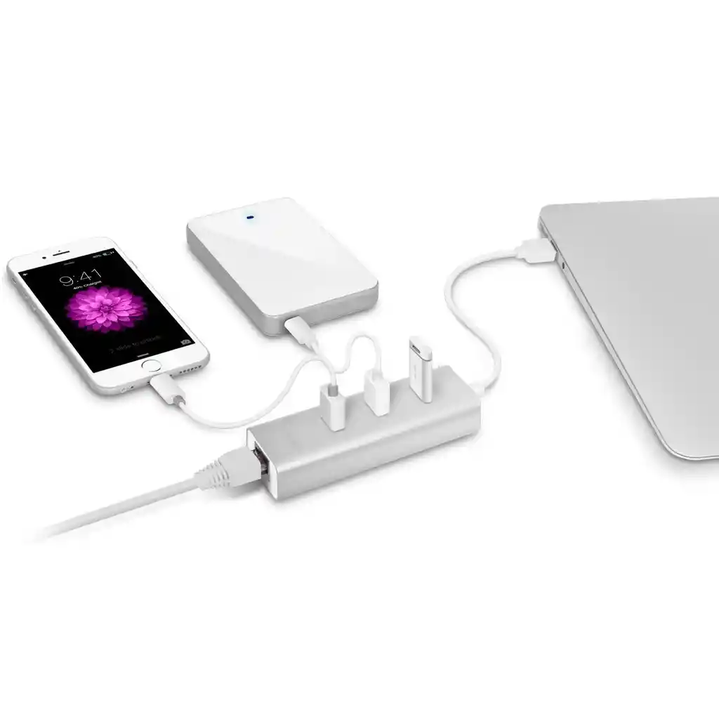 Adaptador Usb A Ethernet Rj45 3.0 Hub 3 Puertos 10/100/1000