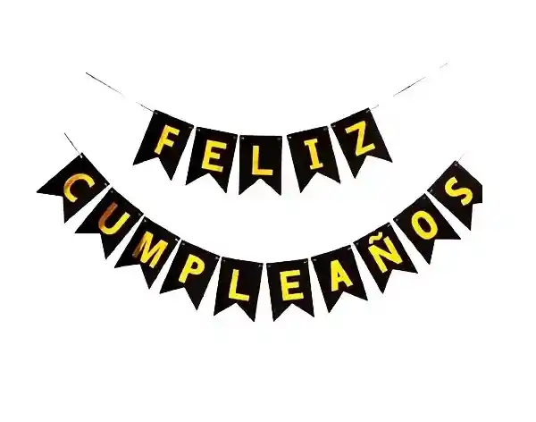 Feliz Cumpleaños Guirnalda Letrero Pequeño Negro Escarchada Y Hologramica1 7 X 12 Cm