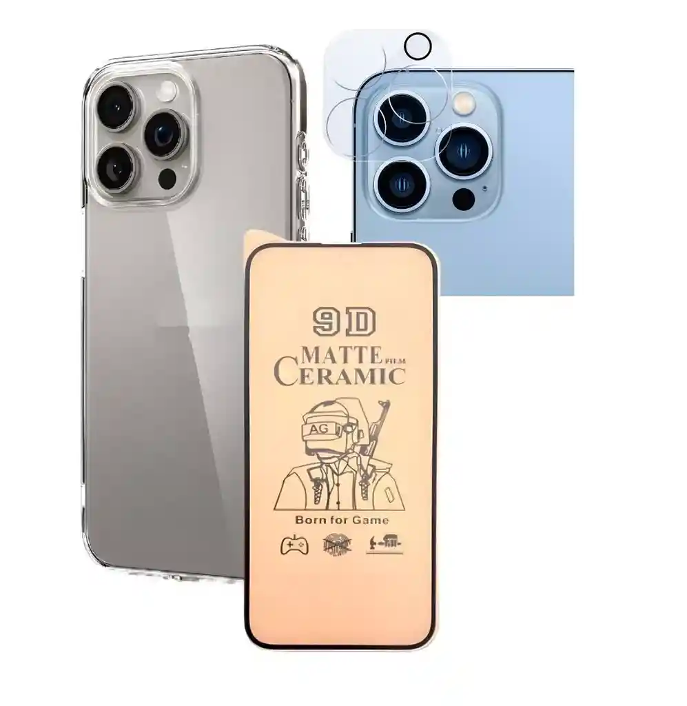 Estuche Forro + Ceramico Matte + Camara Iphone 15 Pro Max