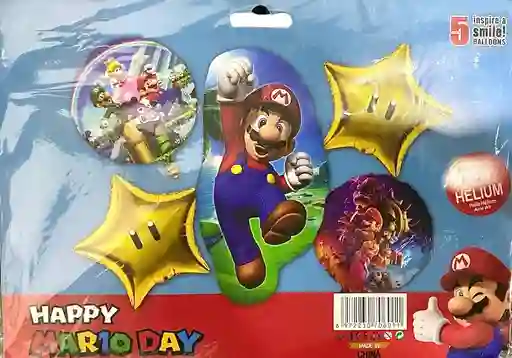 Bouquet Globos Metalizados Mario Bross 5 Piezas