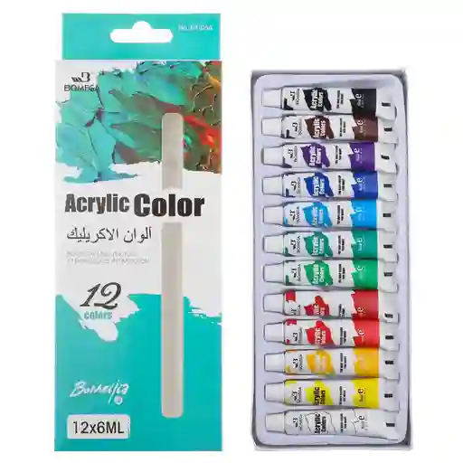 Pintura Acrílica Acrylic Color Bomega Caja X 12 Colores 12 Ml C/u