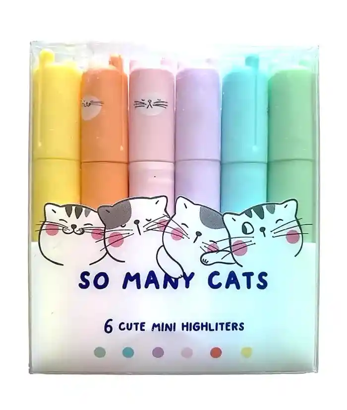 Resaltador Pastel Mini So Many Cats X 6 Unidades Colores Surtidos