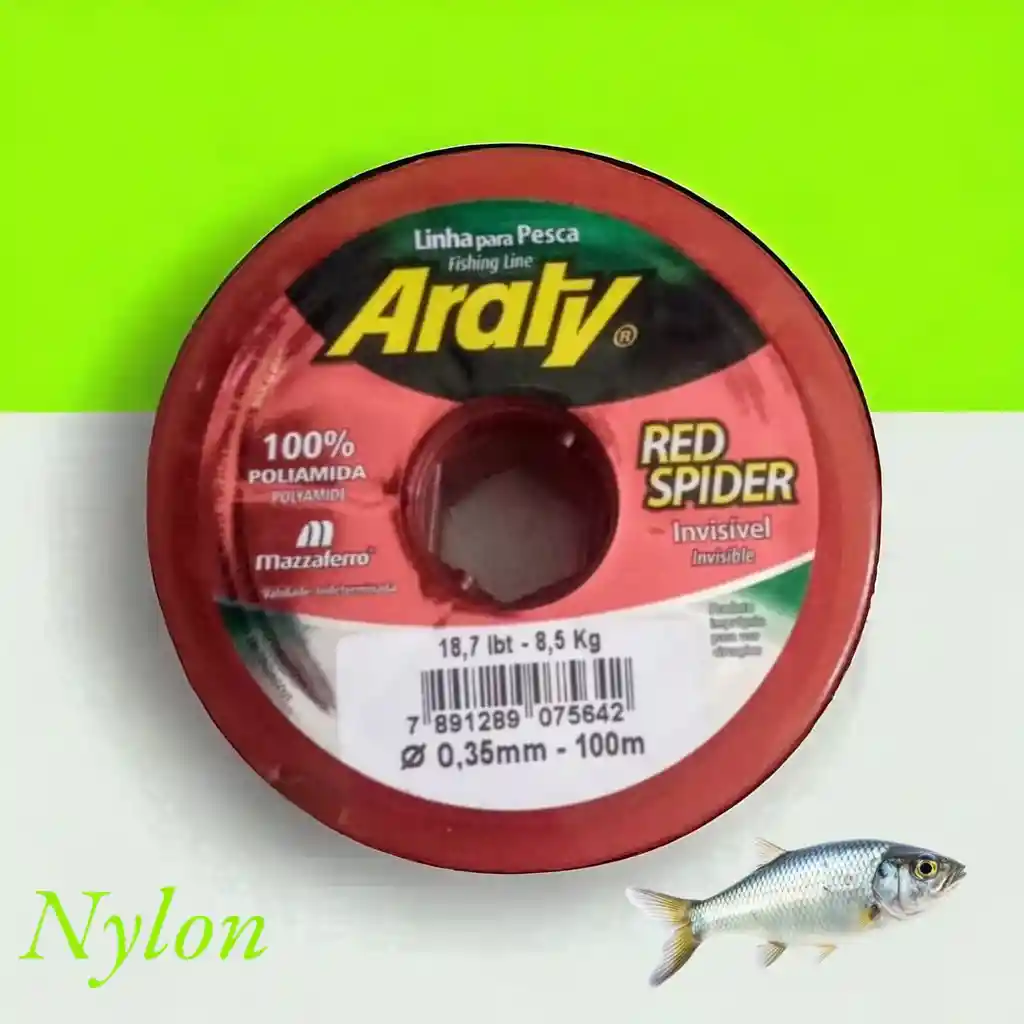 Nylon Para Pesca Araty Red Spider 0,35 Mm -100 M/ 18.7 Lbt - 8.5 Kg (color Rojo)