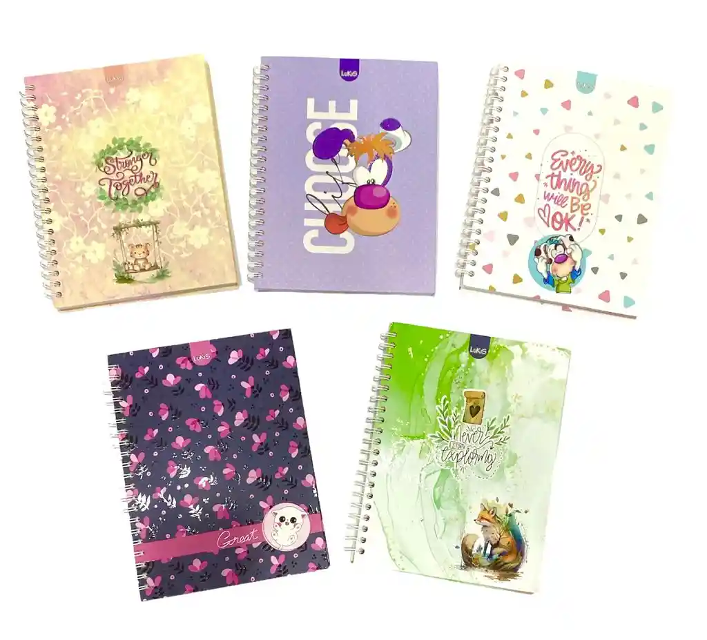 Cuaderno 5 Materias Grande De Mujer Argollado Cuadriculado Lukis Diseños Surtidos