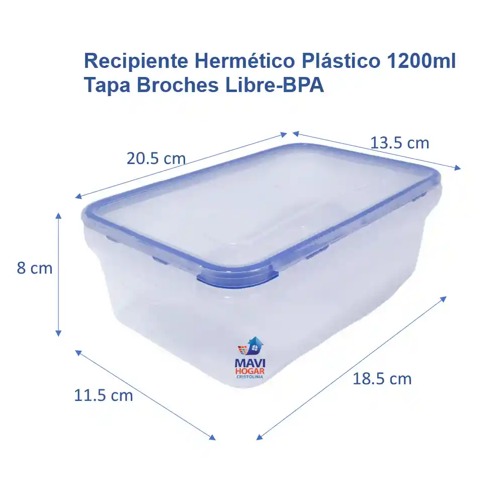 Recipiente Hermético Plástico 1200ml Tapa Broches Libre-bpa