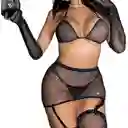 Lencería Sexy Vestido Con Guantes Malla Erotica Sexy Brillante Stil Negro