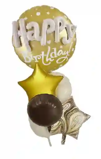 Bouquet Globos Metalizados Happy Birthday Agata Dorado / Negro X 6 Piezas