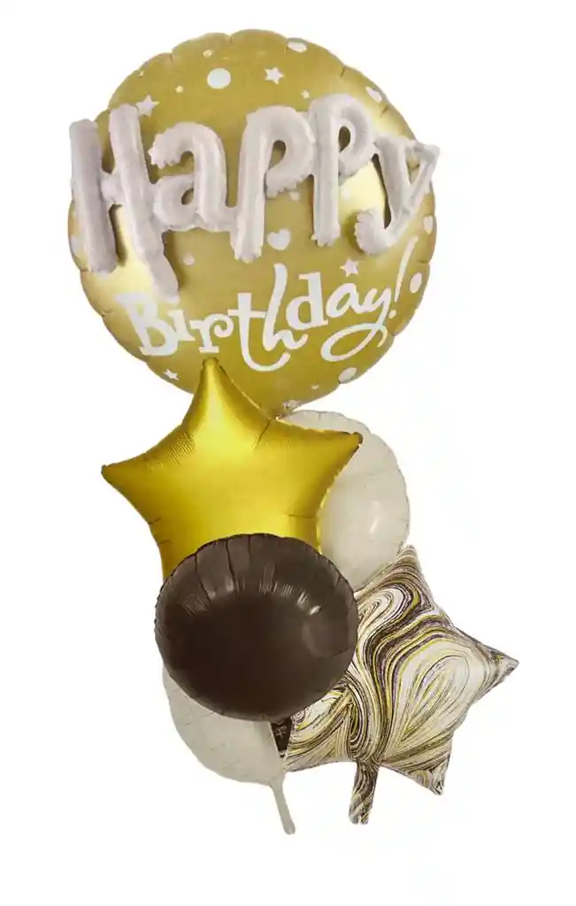 Bouquet Globos Metalizados Happy Birthday Agata Dorado / Negro X 6 Piezas
