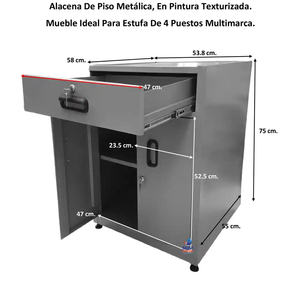 Mueble Metalico Con Cajon Para Estufa De Mesa 4 Puestos Gris