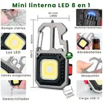 Linterna Recargable Llavero Multiusos 8 En 1 W5138