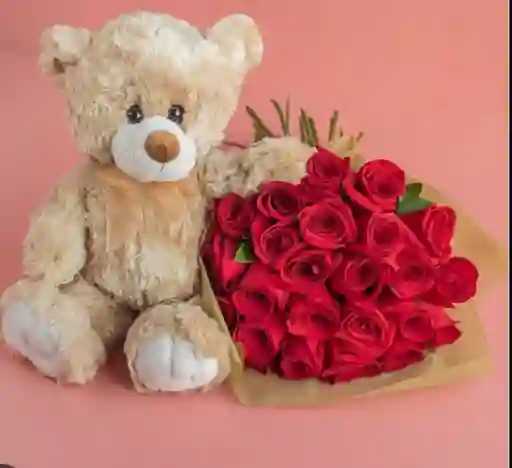 Bouquet 24 Rosas Con Peluche