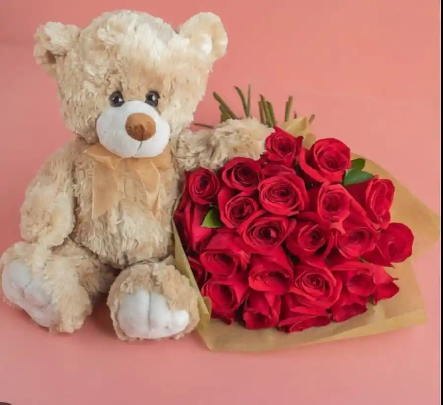 Bouquet 24 Rosas Con Peluche