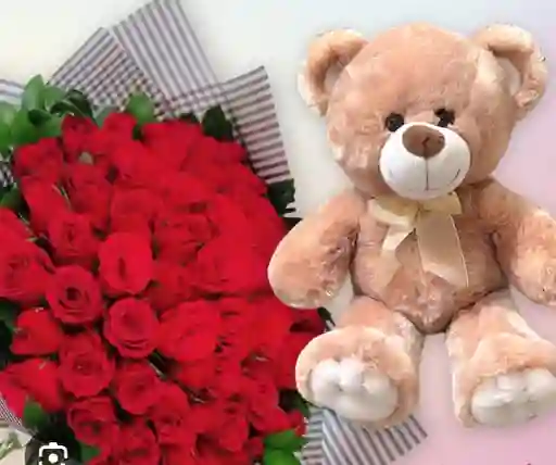Bouquet 50 Rosas Con Peluche