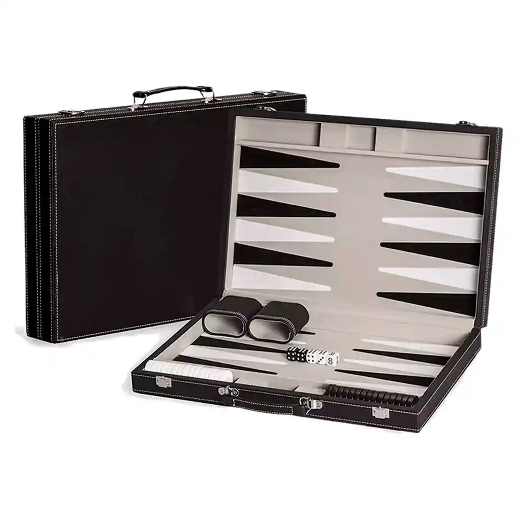 Juego Mesa Backgammon 47cm + Estuche Cuero Premiun