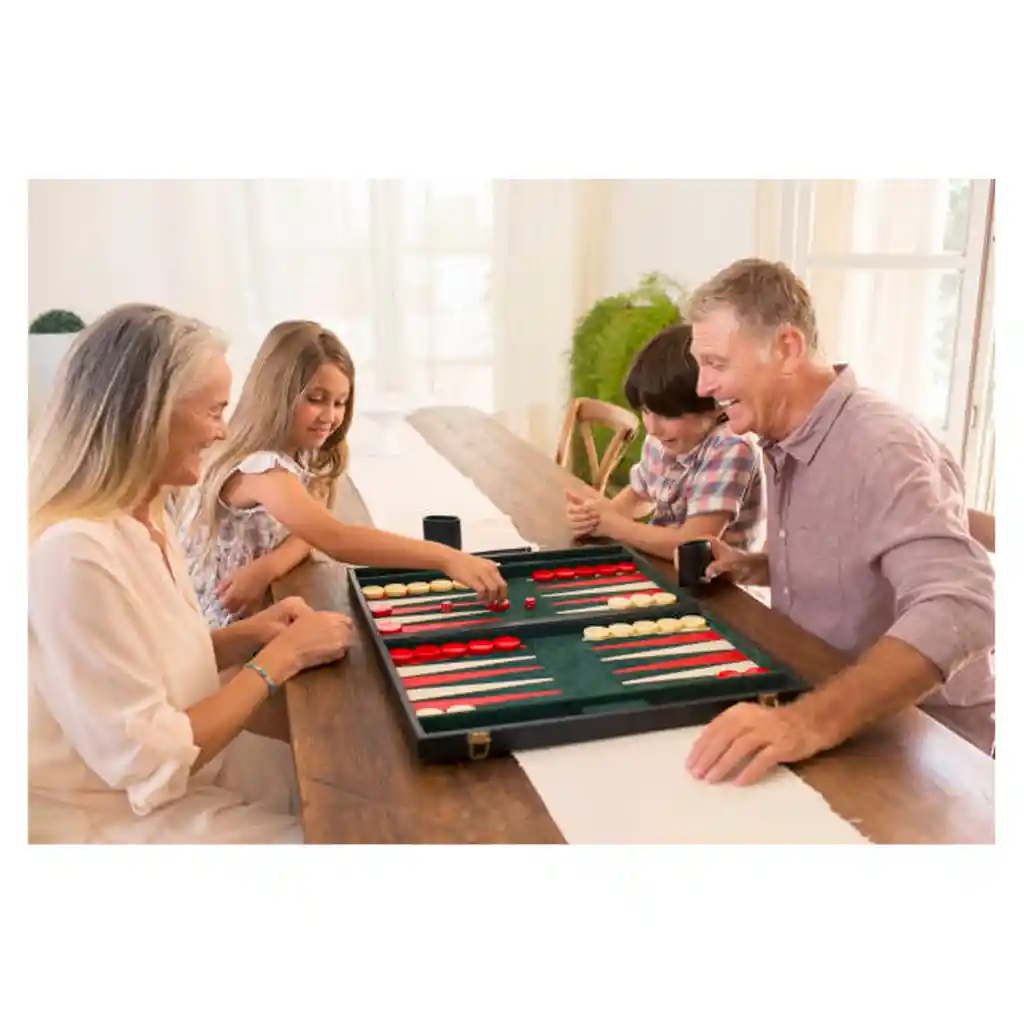 Juego Mesa Backgammon 47cm + Estuche Cuero Premiun