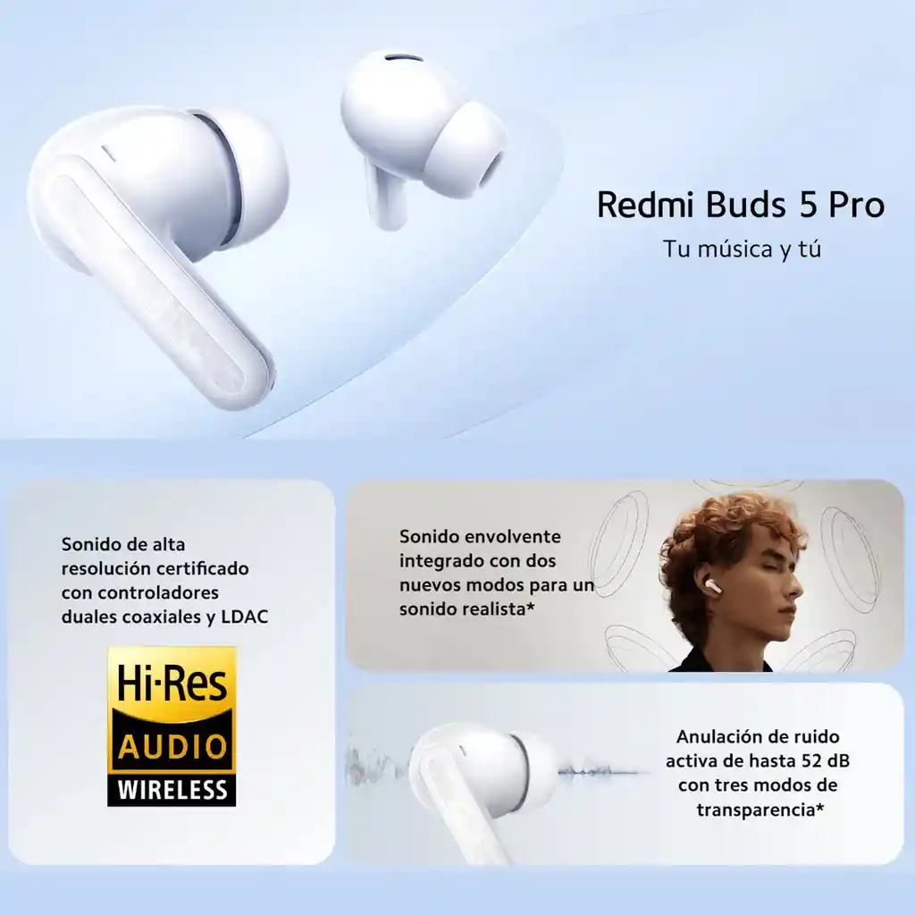 Xiaomi Redmi Buds 5 Pro, Auriculares Bluetooth Hi-fi Anc, Blanco