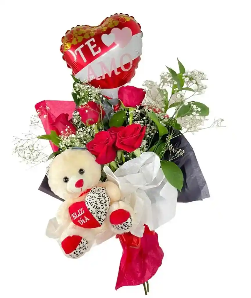 Detalle De Rosas, Peluche Y Globo