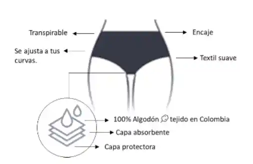 Panties Menstruación Cintura Alta - Flujo Bajo (talla M Negro)