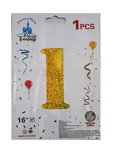 Numero 1 Inflable Metalizado Dorado Escarchado 16"-18" 43 Cm