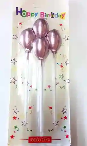 Vela Globos X 4 Unidades Oro Rosa
