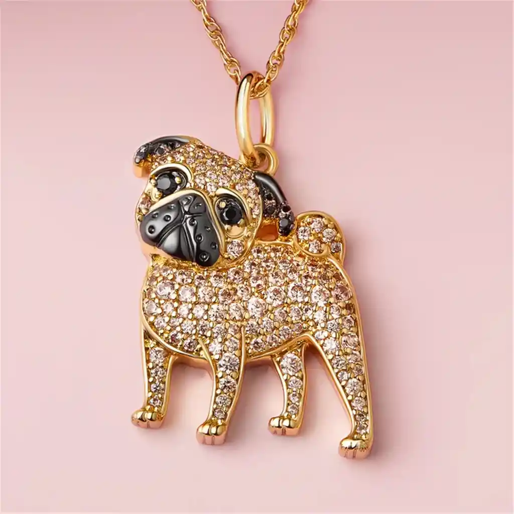 Collar Dije Con Colgante De Pug Dorado Para Mujer, Joyería Exquisita Creativa Para Perros, Accesorios De Animales, Regalo Para Amantes De Los Perros