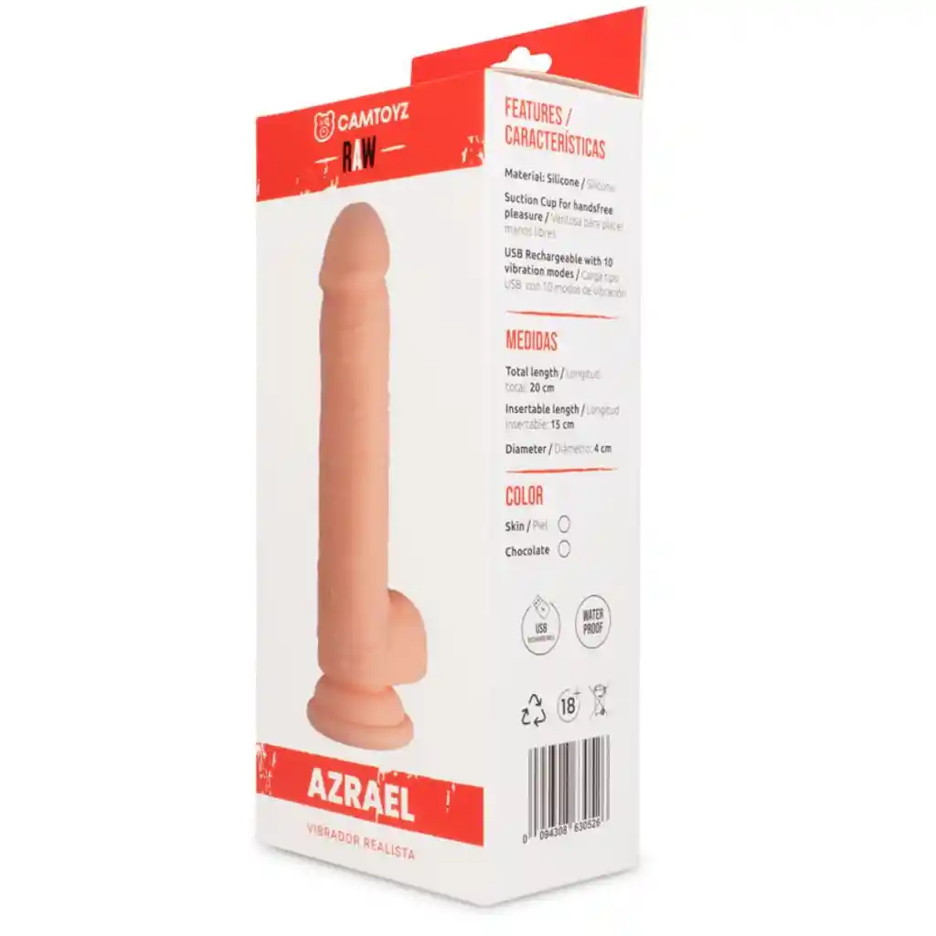 Vibrador Realista Azrael 20 Cm Color Piel
