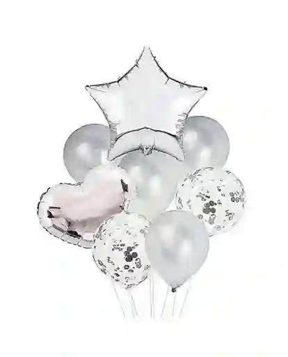 Bouquet Globo Metalizado 9 Piezas Plateado