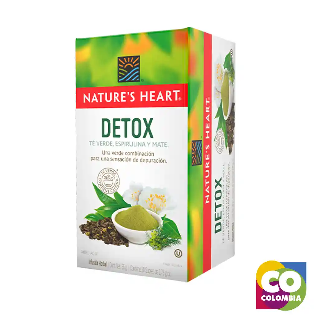 Infusión Detox Té Verde Marca Natures Heart Embalaje De 1 Unidad Por 34g