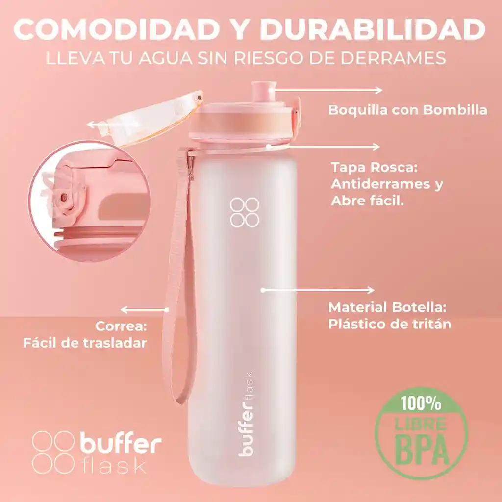 Botella Agua 1l Botilito Buffer Deporte Ciclismo Gimnasio