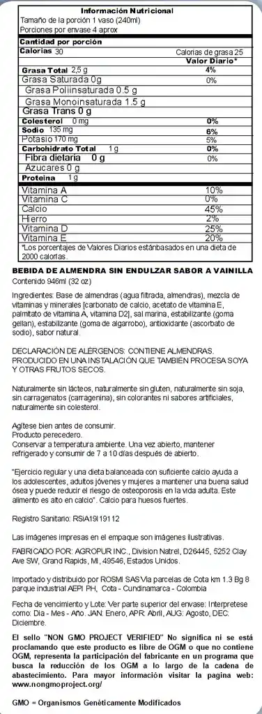 Silk Bebida De Almendras/vainilla
