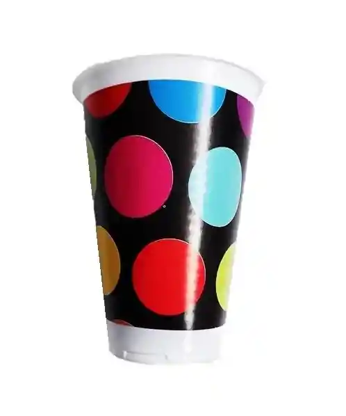 Vaso Desechable Plastico Negro Puntos De Colores 6 Oz X 12