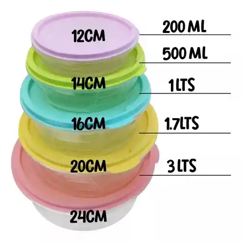 Recipientes, Cocas, Contenedores De Alimentos Circular Comida Tazon Cocina X 5 Unidades