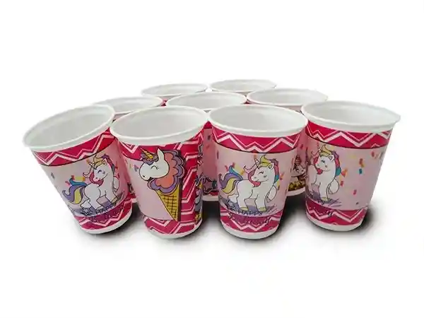 Vaso Desechable Plastico Niña Unicornio 6 Oz X 12