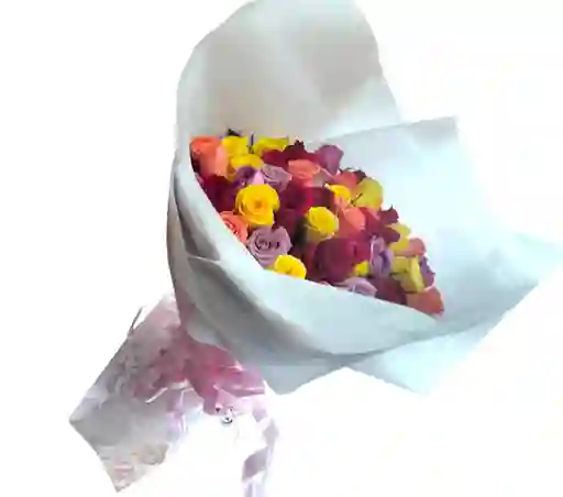 48 Rosas De Colores Surtidos En Bouquet.