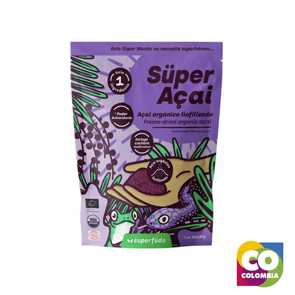 Acai Polvo Liofilizado Marca El Süper Mundo Embalaje De 1 Unidad Por 80g