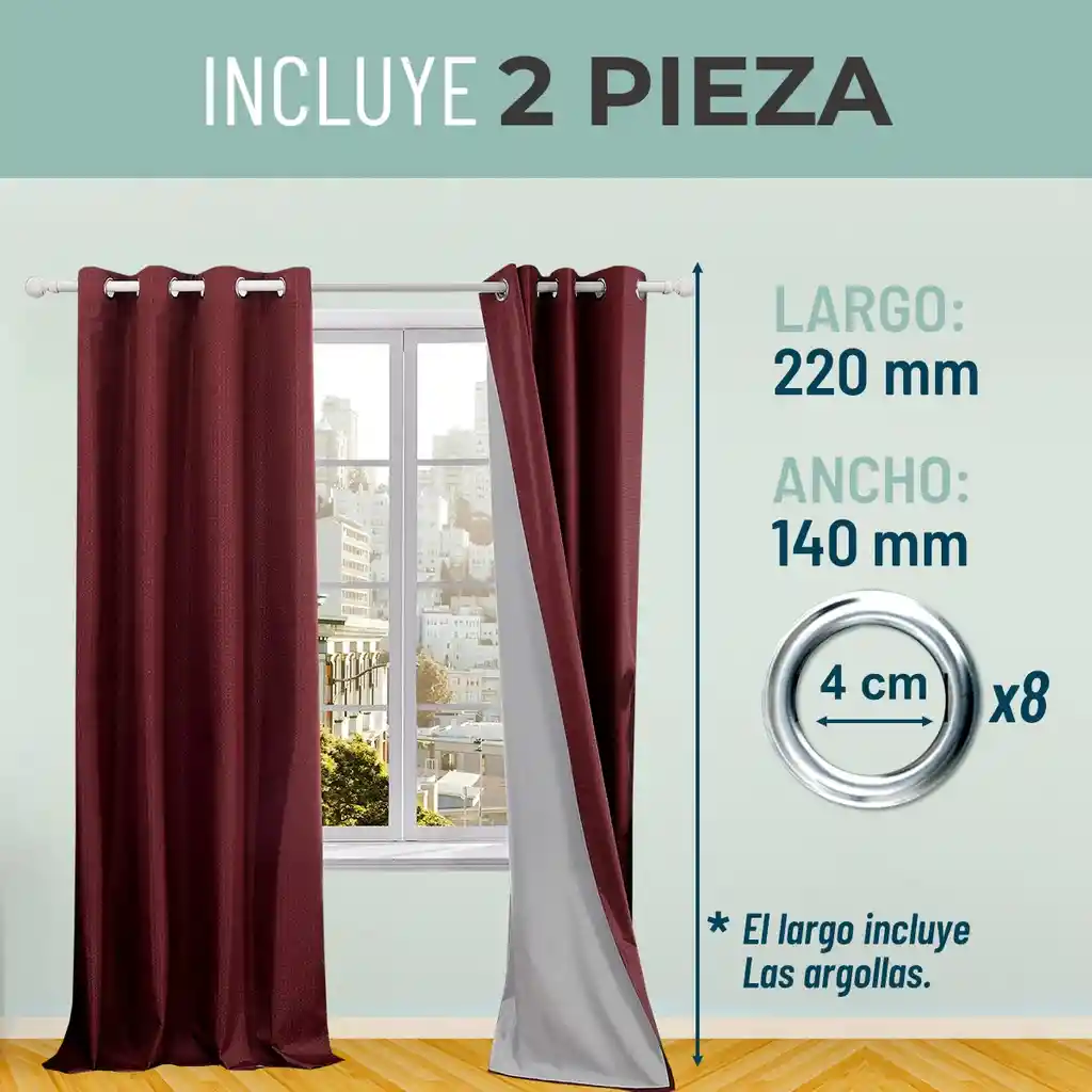 Cortina 100% Blackout Engomada Termica Set 2 Casatua 140x220