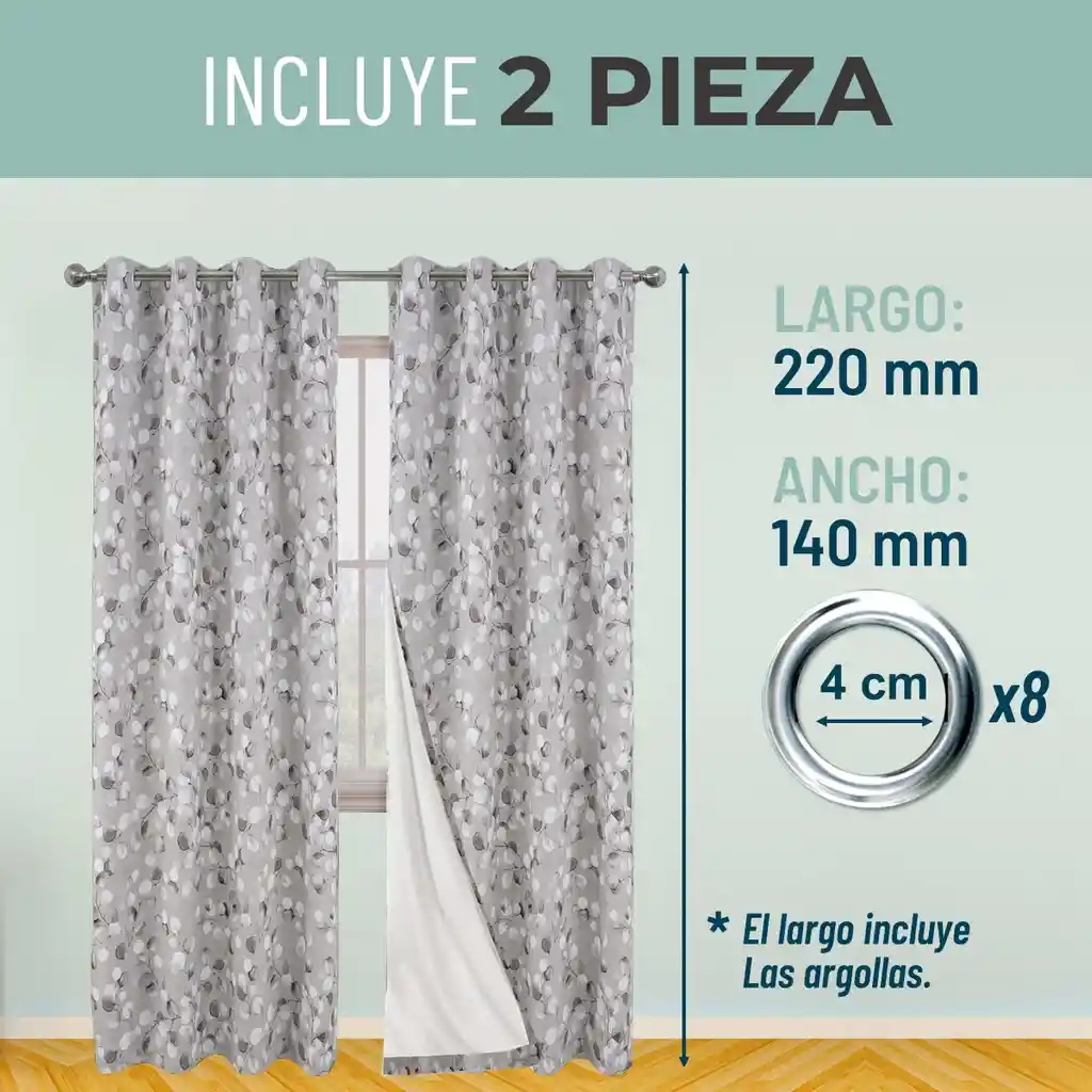 Cortina Blackout Estampada 100% Anti Luz, 2 Paños 140x220