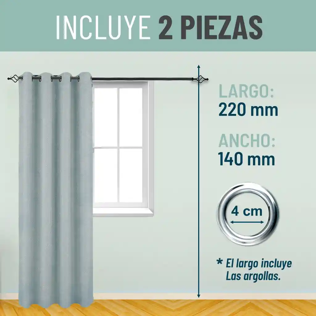Cortina Blackout 100% Anti Luz, 1 Paño 140x220 Textura Lino
