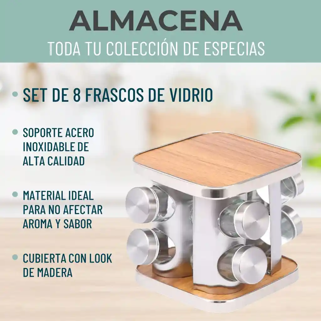 Especiero Cocina 8 Condimentos Giratorio Acero Inoxidable