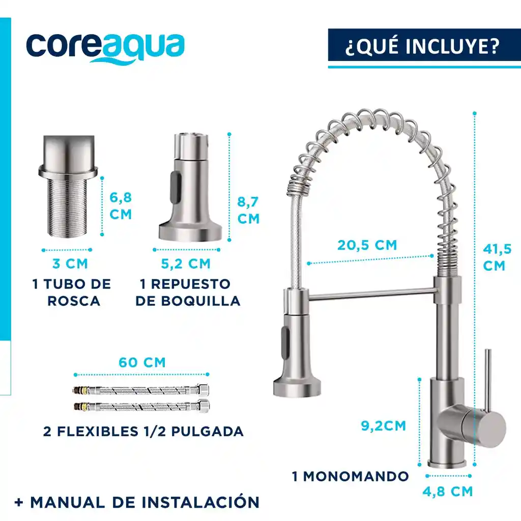 Llave Monomando Lavaplatos Flexible Griferia Cocina Coreaqua